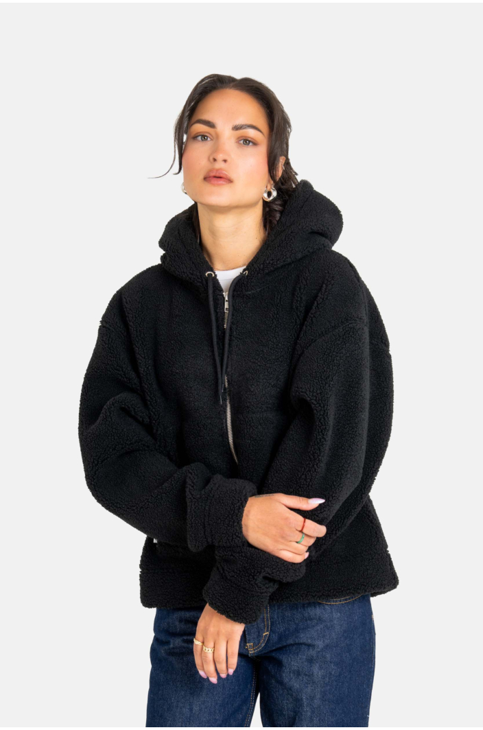 Women Soft Zip Hoodie Deep Black